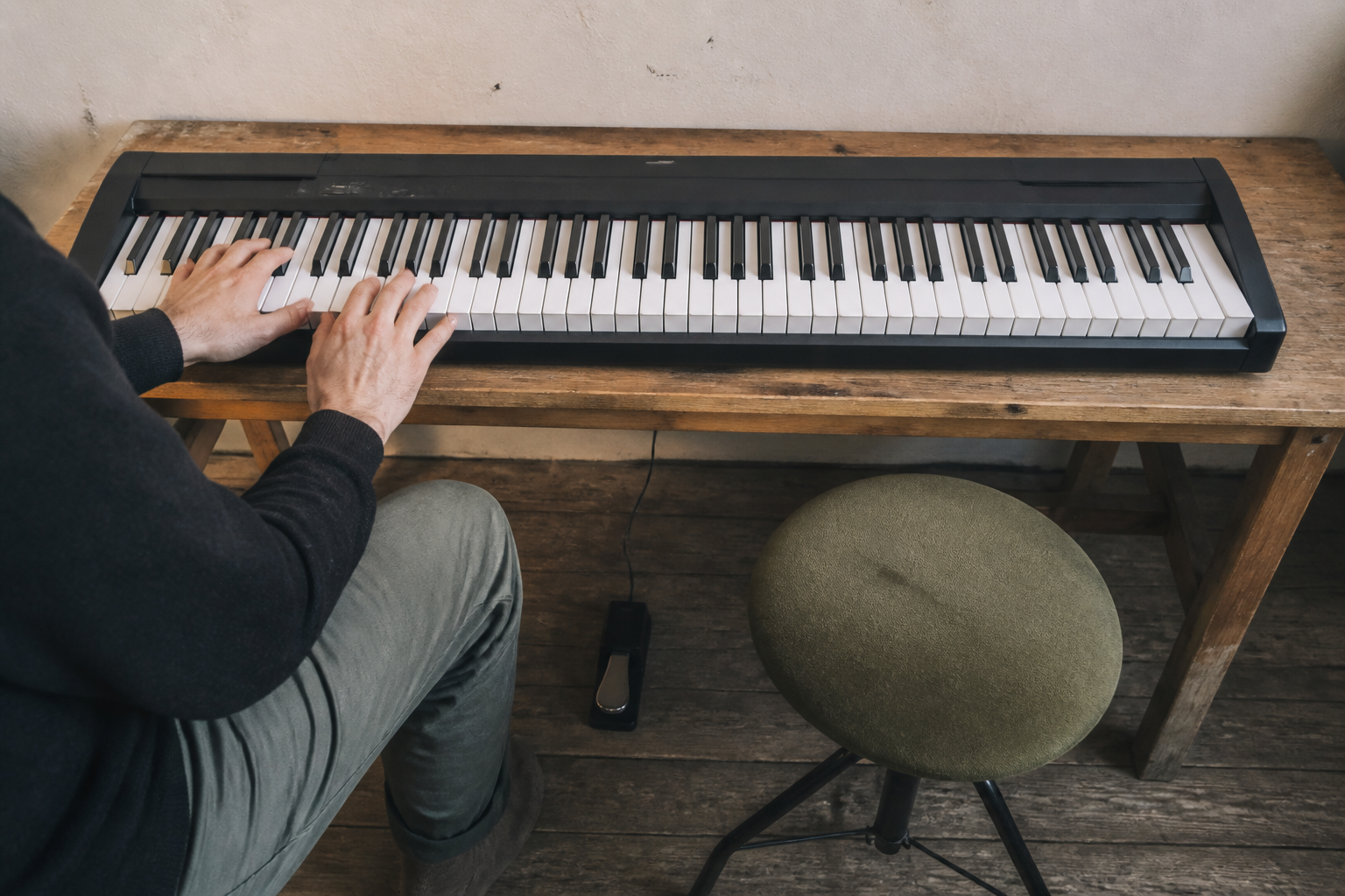 61-key digital keyboard on a desk showing the minimum needed to start learning piano