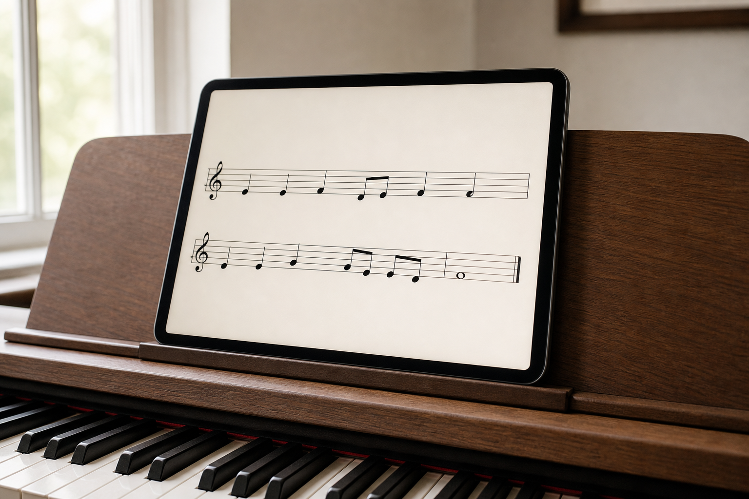 MuseScore app showing sheet music for a piano piece on tablet screen